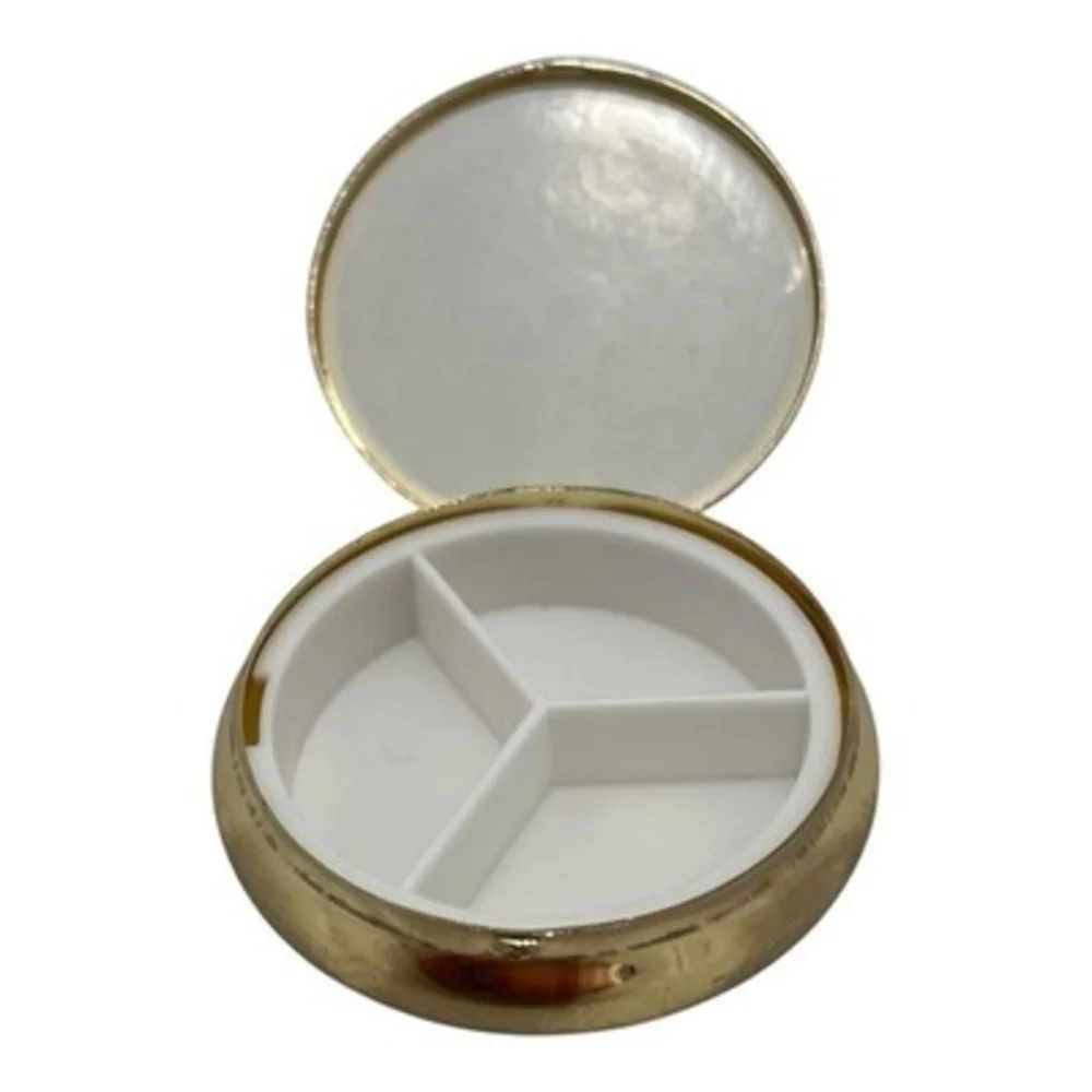 Vintage Gold Tone Floral Pill Trinket Box Multi-Color Flowers Container